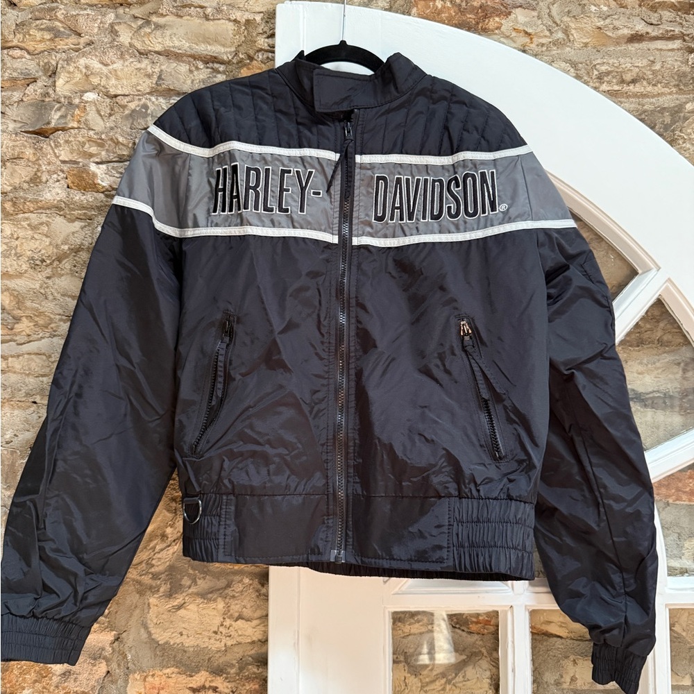 Men’s Small Harley-Davidson Racing Black and Silver Bomber Windbreaker Jacket